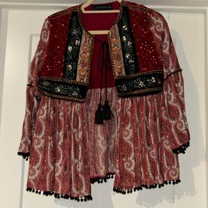 Red Jeweled Zara Cardigan Size Medium